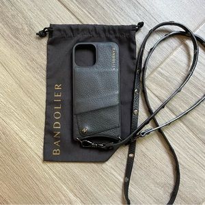 Bandolier iPhone 12 Pro Pebble Leather Crossbody in Black/Pewter